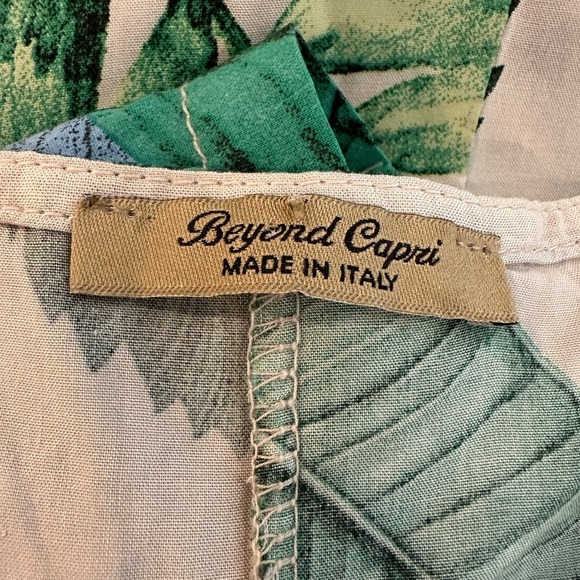 Beyond Capri Jungle Leaf Green and Cream Print Maxi Dress Linen Cotton Blend XXL - Picture 7 of 9